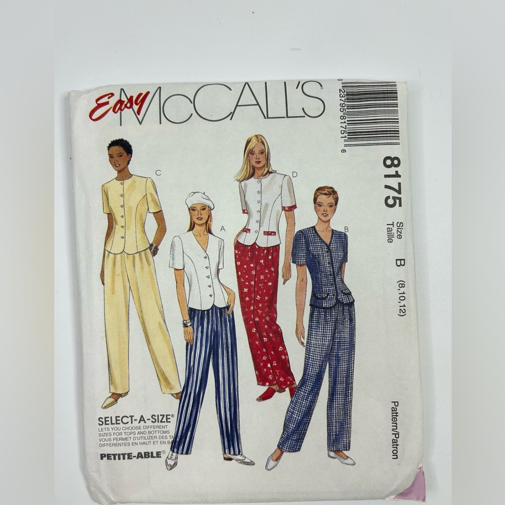 8175 McCalls SEWING Pattern Princess Seamed Top Pull on Pants EASY UNCUT